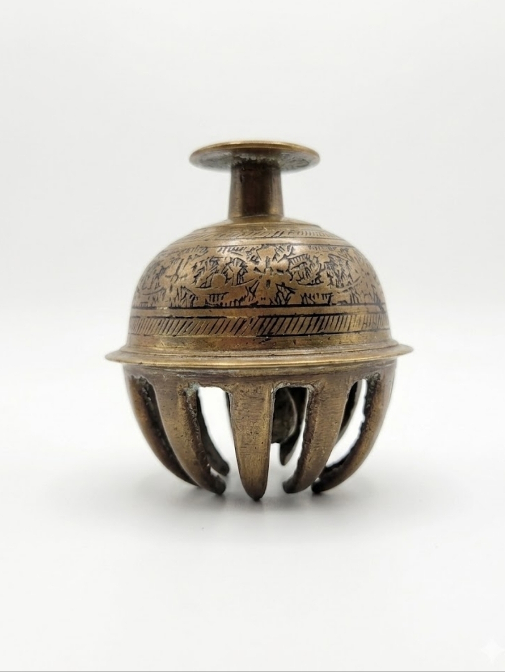 Vintage Antique Brass Metal Etched Elephant Bell Claw Decorative India